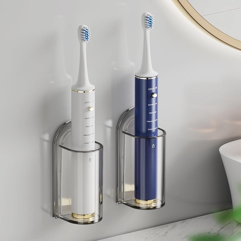 MOPMS Electric Toothbrush Holders Wall Mounted, Single Slot Toothbrush Holders for Bathrooms, Self Adhesive Electric Toothbrush Organizer Space Saver (2Pcs Grey) - Image 1